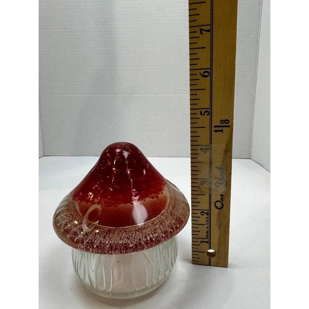 Vintage Red Lucite‎ Resin Mushroom Trinket Jar Clear Ribbed Base Whimsical
